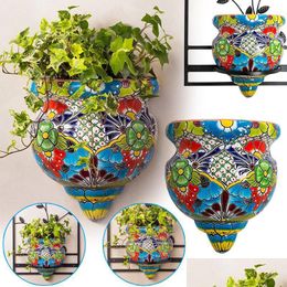 Garden Decorations Resin Flower Pot Handmade Statue Flatbacked Wall Planter Crafts Decor For Home Gardening Orname Dhkhj