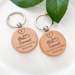 Party Favor 20 Personalized My First Community Wooden Keychain Customized Communion Souvenir Gifts 230404