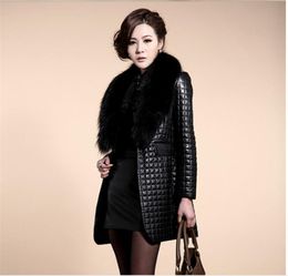 Women's Fur & Faux GAMPORL 2023 Fashion Winter Coat Women Raccoon Collar Sheepskin Plus Cotton Leather Jacket Ladies Mid-Length