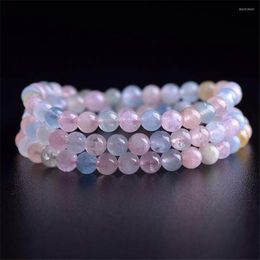 Strand 6mm Genuine Colourful Natural Morganite Gem Stone Crystal Round Bead Stretch Charm Bracelets For Women