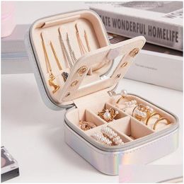 Jewellery Boxes Jewellery Box Small Waterproof Organiser With Mirror Pu Leather Makeup Holder Double Layer Travel Case For Earrings Rings Dhtqa