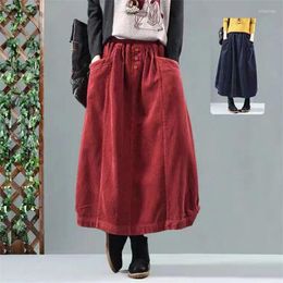 Skirts Versatile Cotton Corduroy Bud Skirt 2023 Autumn Winter Women Retro Loose Korean Elastic High Waist Midi Mujer Faldas T172