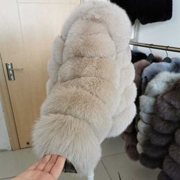 New Maomaokong 2024 Fashion Natural Real Fox Coat Women Winter Warm Fur Jacket Plus Size Outwear Female Vest Coats Beige