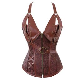 Steampunk Corset Faux Leather Burlesque Clubwear Lace Up Boned With Chains Gothic Carnival Clothing Plus Size S-6xl Y19071901235Y