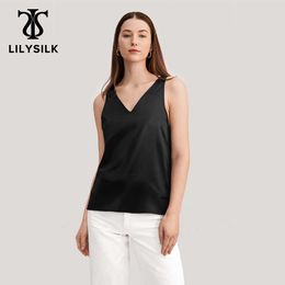 Women's Tanks Camis LILYSILK Summer 22mm Silk Tank Top 2022 New Femme Casual V-Neck Sleeveless Vest Ladies Luxurious Camisole traf Free Shipping P230322
