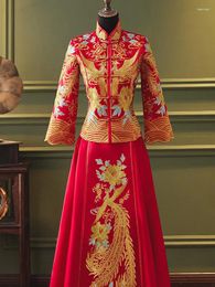 Ethnic Clothing Chinese Traditional Dress Red Wedding Long Evening Embroidery Cheongsam Size 3XL 4XL