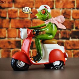 Decorative Figurines Objects & Pastoral Creative Frog Motorcycle Decoration Resin Model Crafts TV Cabinet Office Modern Animal Sculpture Hom