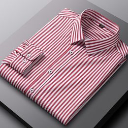 Men's Casual Shirts Thin long sleeve shirts for men striped slim fit formal shirt wrinkle free comfortable elastic Business without pocket clothes 230403