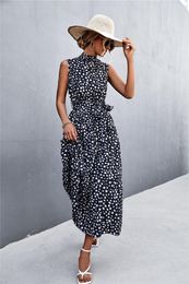 Casual Dresses 2023 Green Women's Summer Dalmatian Print Ruffle MIDI Elegant Dress Bohemia Crew Neck Sleeveless Beach Party