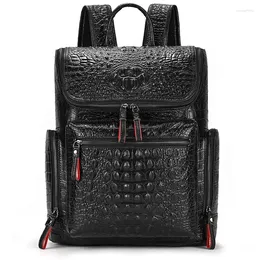 Backpack Fashion Men Alligator Genuine Leather Travel Bag Large Capacity Teenager School Daypack Male 15 Inch Laptop Backpacks