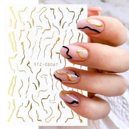 Nail Stickers Slider Decals Winter Sparkly Designs Gel Polish Art Decoration Gold Stripe 3D Marble Line