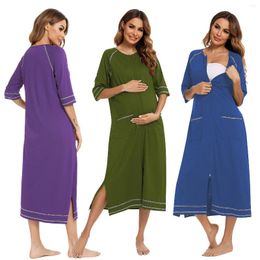 Women's Sleepwear Witbuy Women Long Soft Zipper Front Robes Spring Nightgown With Pockets Kimono Loungewear Maternity Bathrobe Pajamas