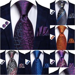 Bow Ties Bow Ties Hi-Tie Designer Elegant Mens Gentlemen Pueple Novelty For Men 2023 Business Necktie Handky Cufflinks Drop Delivery F Dhhyq