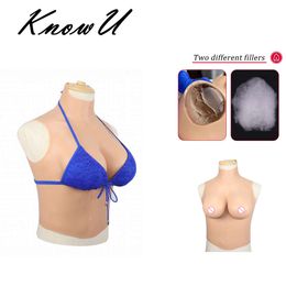 Catsuit Costumes Cup D Real Breasts Silicone Boobs Long Styles High Collar Cosplay Fake Chest for Crossdresser