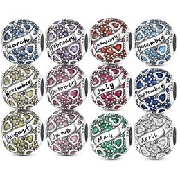 925 silver Fit Pandora Original charms DIY Pendant women Bracelets beads Cubisc Zircon Birthstone 12 Month Charms