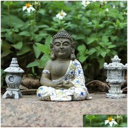 Garden Decorations Sitting Buddha Statue Home Decoration Figurines Bonsai Mini Zen Accessories Outdoor Dhsoz