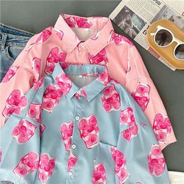 Women's Blouses Short Sleeved Pink Blue Flower Shirt American Retro National Fashion Hawaiian Men's And Women's Port Top 2023