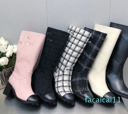 Winter Shoes For Women Leather Boots High Heels Mid Calf Boots Winter Designer Shoes Round Toe Slip On Half Boots Suede boots