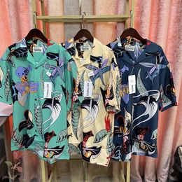 Men's Casual Shirts Wacko Maria Colorful Hundred Flower Figure Floral Print Shirt Men Women Hawaiian Vintage Short Sleeve