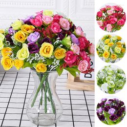 Decorative Flowers 21 Heads Mini Roses Bouquet Artificial Flower Wedding Scene Layout Fake Floral Living Room Desk Christmas Home Decor