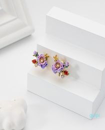 Stud Jaeeyin 2021 Delicate Enamel Rose Flower Gold Color Bee Ladybirds Colorful Leaves Earrings Clip Year Gift Girls8960832