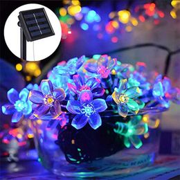 Novelty Lighting 12m 100led Solar String Lights Peach Flower Waterproof Outdoor Decoration Garland Fariy Lights Christmas Wedding Party Garden P230403