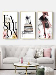 Fashion Girl Canvas Painting Perfume Book Wall Art Poster Makeup Print Modern Posters Nordic Wall Pictures Bedroom Home Decor1893879