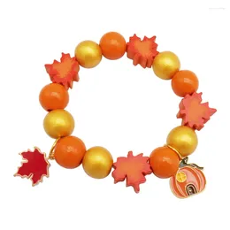 Charm Bracelets Wood Autumn Bead Bracelet Pumpkin Charms Elastic Rope For Women Men Jewelry Party Gifts