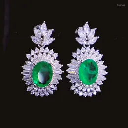 Dangle Earrings ZOCA Luxury Flower Emerald Green Gemstone Design Jewellery Women Gift Party Wedding 925 Sterling Silver Trendy Style