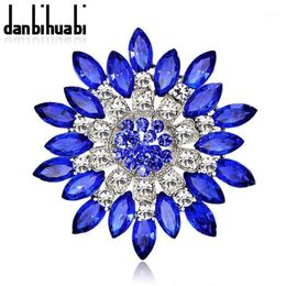 Whole- Large Red Blue Rhinestone Brooches Wedding Bouquet Flowers Brooch Pins For Women Cheap Fashion Jewellery Clothes Accessor242N