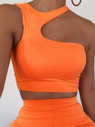 Women's Tanks Camis Cut Out Sexy Crop Off Shoulder Solid 2022 Skinny Sport Short Tops Women Tank Irregular Summer Tube Tops P230322