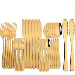 Dinnerware Sets Durtens 32Pcs Gold Cutlery Set Stainless Steel Knife Fork Spoon Flatware Mirror Wester Tableware Kitchen Silverware