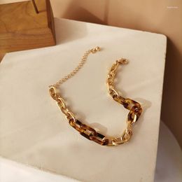 Link Bracelets Acrylic Leopard Print Metal Splicing Bracelet For Women Fashion Retro Chains Jewellery Accessories Friendship Fine