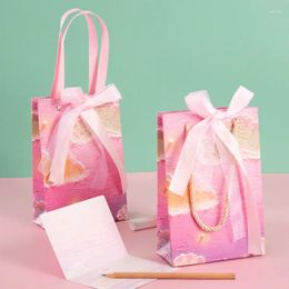 Gift Wrap 1Pc Portable Handbag Oil Painting Bags With Handle Petal Printed Paper Hand-held Shopping Party Supplies