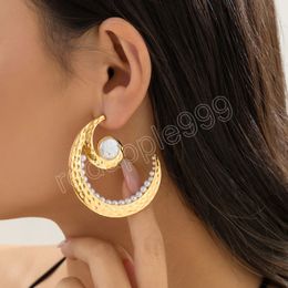 Elegant Simple Gold Silver Colour Moon Dangle Earrings Fashion Simple Metal Pearl Earrings For Women Party Brincos Jewellery