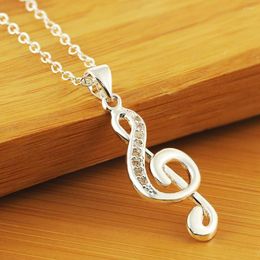 Chains Exquisite 925 Stamped Silver Noble Crystal Pretty Music Note Pendant Necklace For Women Fashion Party Jewelry Holiday Gifts