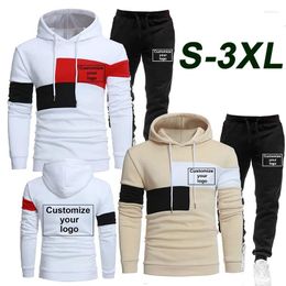 Men's Tracksuits Custom Your Logo 2023 Men Sportswear Hoodies Set Hooded Tops Pants 2 Piece DIY Print Casual Pullover Trousers Autumn