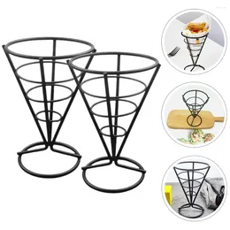 Flatware Sets Stainless Steel French Fry Stands Cone Metal Wire Snack Basket Appetiser Serving Racks Kitchen Table Decoration Accessories