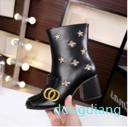 High heeled boots designer Soft cowhide Autumn winter Coarse heel women shoes real leather zipper Fashion Metal buckle