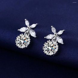 Stud Earrings Lucky Grass Zircon Korean Shiny Cubic Zirconia Clover Earpins High Quality Copper Jewellery