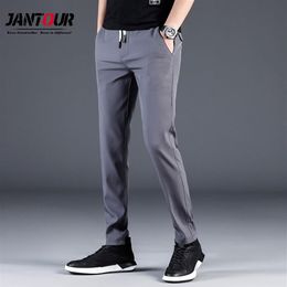 Summer Pants Mens Skinny Stretch Korean Casual Slacks Slim Fit Chino Elastic Waist Jogger Dress Trousers Male Waterproof Thin246g