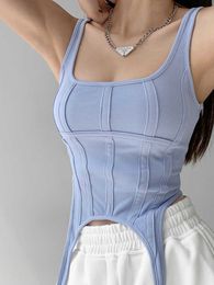 Women's Tanks Camis Fishbone Thread Safari Style Vest Irregular Hook Bottomed Shirt For Women Square Neck Sexy Sleeveless Sort Tops P230322