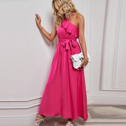 Casual Dresses Elegant Wedding Guest For Women Fashion Solid Color Round Neck Ruffle Sleeve Spring Summer Dress Female Party Vestidos