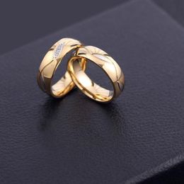 Wedding Rings Gold Silver Colour Couples With Rhinestone Bride Stainless Steel Ring Unisex Women Men Fashion Jewellery Gifts WC075Wedding