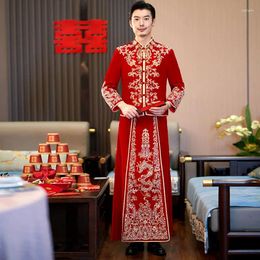 Ethnic Clothing Chinese Traditional Velour Xiuhe Wedding Suit For Men's Groom Sets Male Cosplay Bridal Dress Ancient Tang