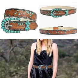 Belts Turquoise Country Rhinestone Vintage Style Cowgirl Dress Accessories Floral Engraved Belt