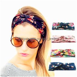 Headbands Women Twist Turban Floral Designer Prints Headband Stretch Sport Yoga Hairbands For Girls Headwrap Bandana Hair Accessories Dh0Dh