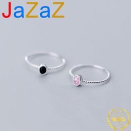 Hoop Earrings & Huggie A00215 Cute Pave Black Pink CZ Rings For Women Genuine 925 Sterling Silver Minimalist Wedding Jewelry Accessories