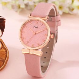 Wristwatches Beautiful Girl Watch Noble Rose Gold Case Ladies Quartz Arabic Numeral Dial Leather Pink Birthday Gift For Wife Girlfriend