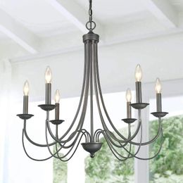 Chandeliers American Country Vintage Candle Chandelier Simple Iron Luster Black Living Room Decoration Lighting